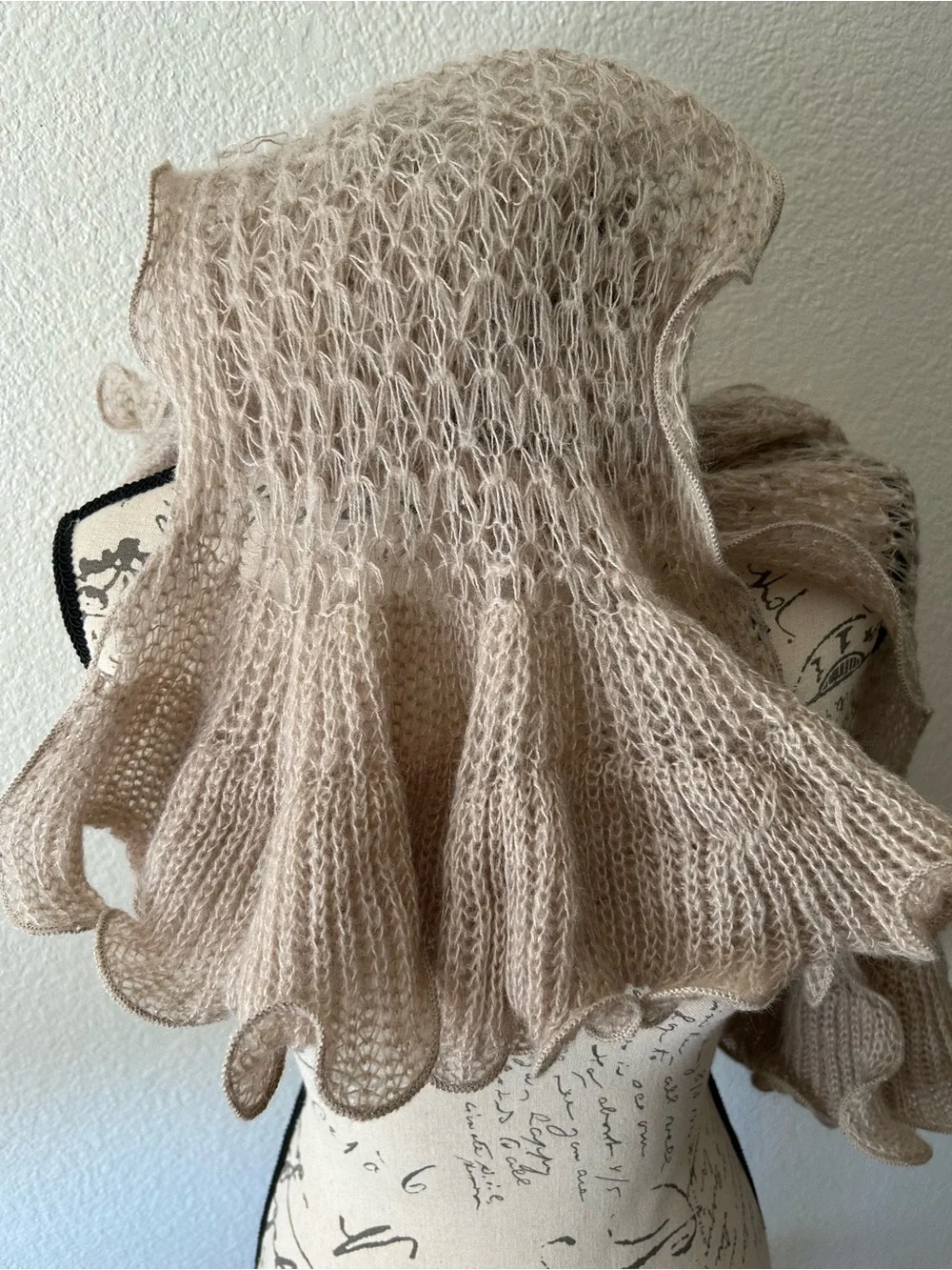 Source Unknown Beige Knit Fringe Scarf Wrap